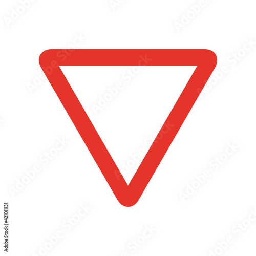 Triangular traffic signal in white and red, isolated on white background. Mandatory Give way.