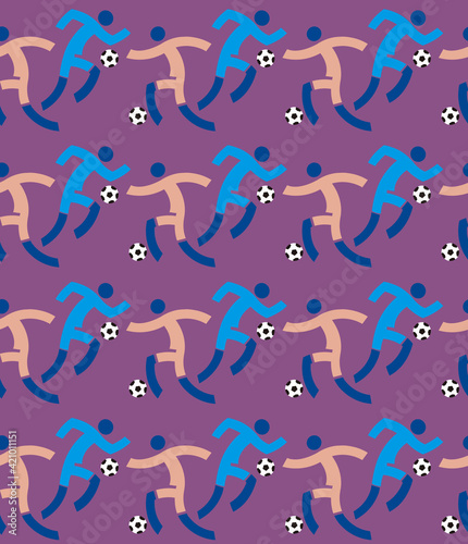 Soccer players, Seamless decorative pattern.
Violet backdrop with football players icons. Vector available.