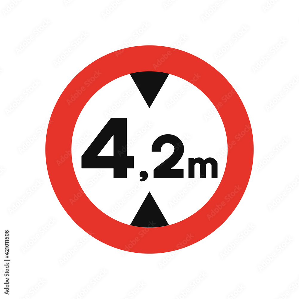 Rounded traffic signal in white and red, isolated on white background. Entry prohibited for vehicles with higher height than indicated Rounded traffic signal in white and red, isolated on white background. Entry prohibited for vehicles with higher height than indicated