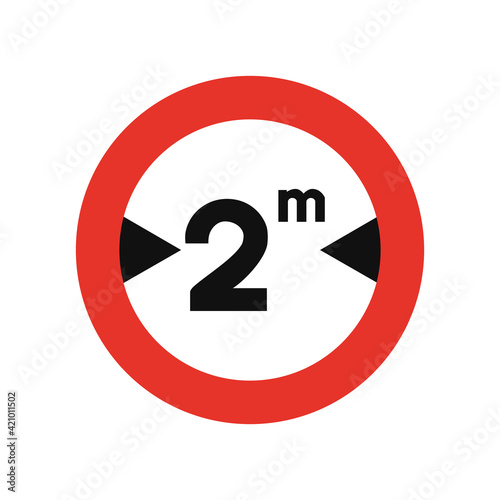 Rounded traffic signal in white and red, isolated on white background. Entry prohibited for vehicles with higher width than indicated