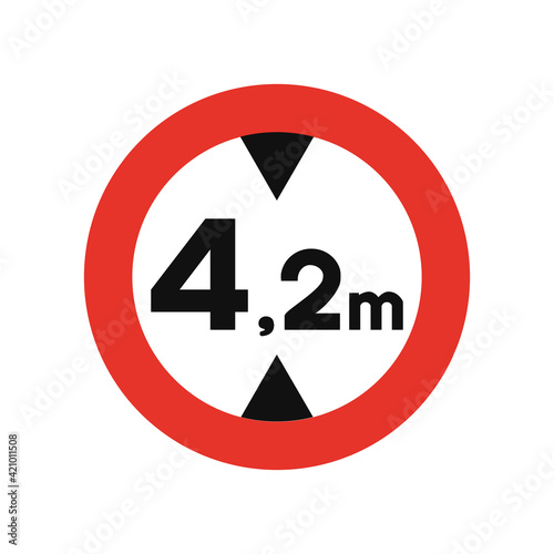 Rounded traffic signal in white and red, isolated on white background. Entry prohibited for vehicles with higher height than indicated