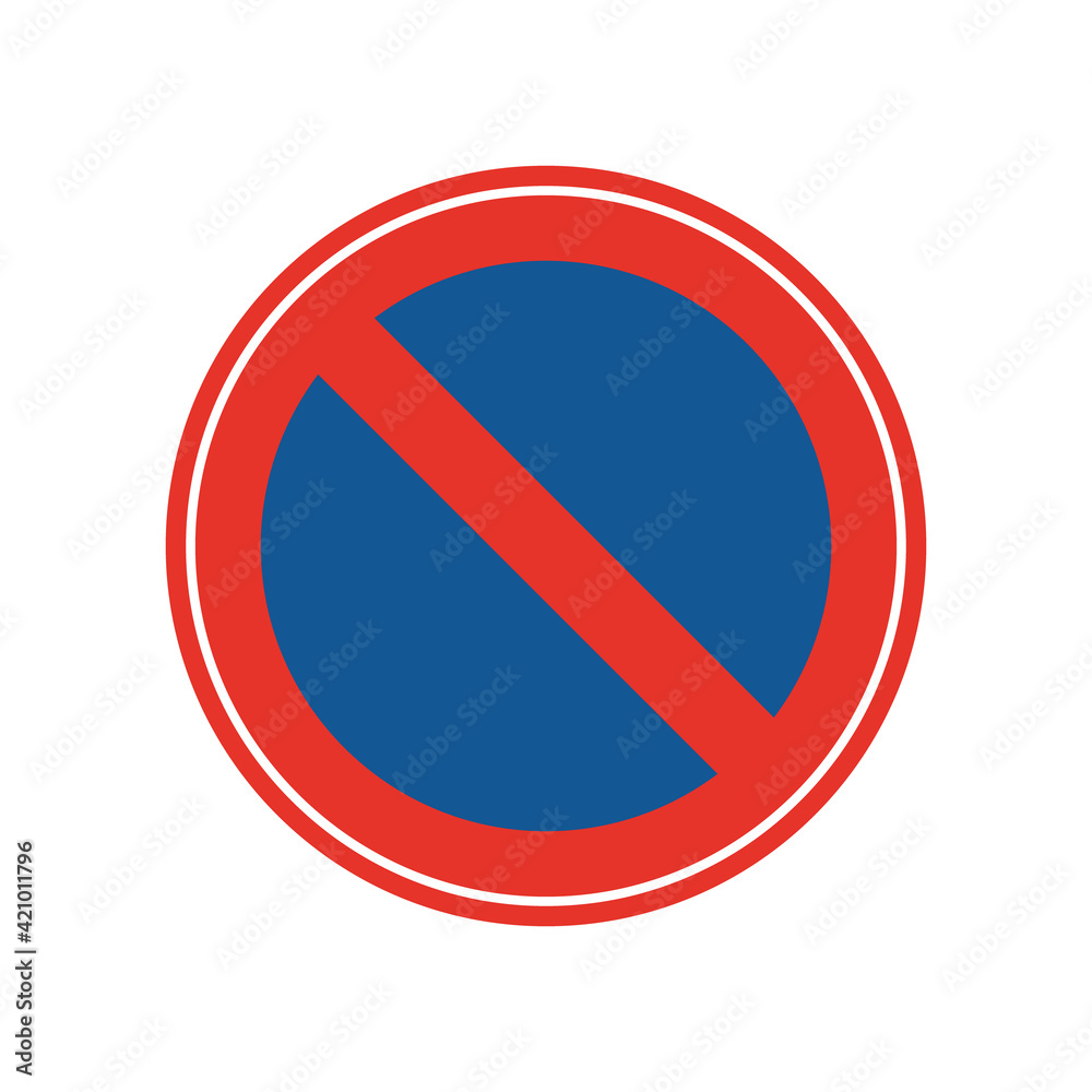 Rounded traffic signal in blue and red, isolated on white background. Parking prohibited Rounded traffic signal in blue and red, isolated on white background. Parking prohibited