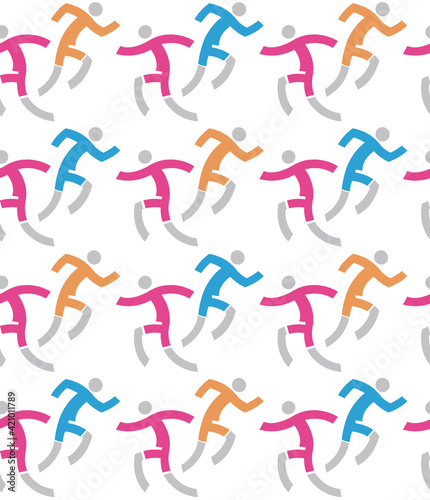 Running people, joggers, Seamless decorative pattern.
Colorful Background with runners icons. Vector available.