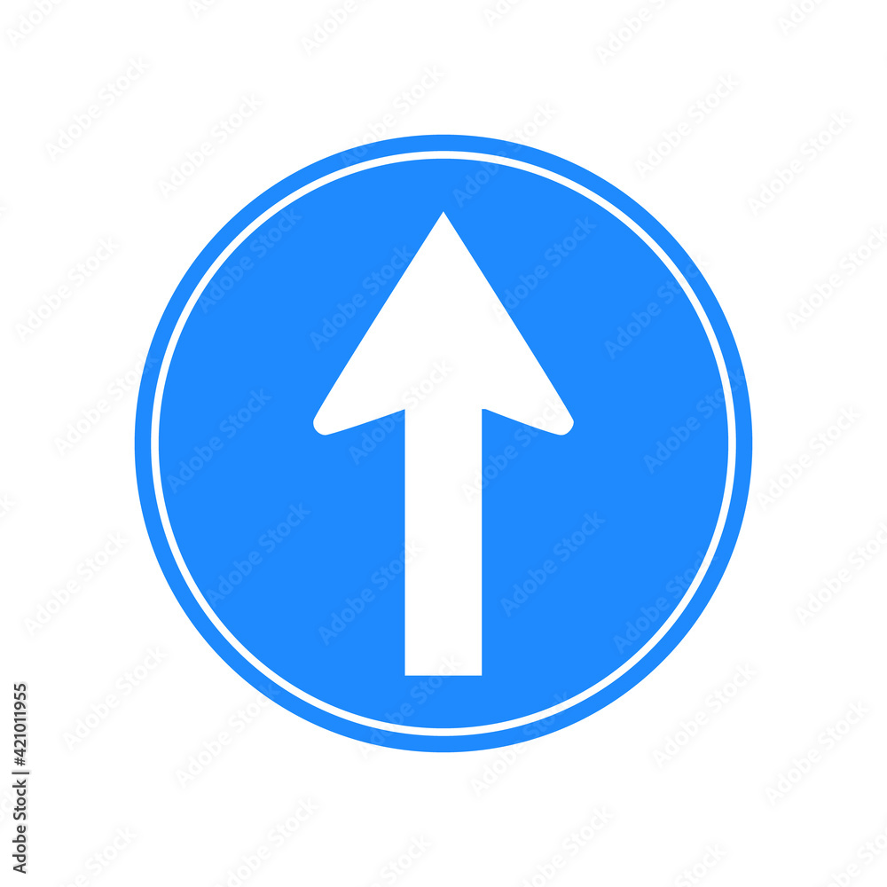 Rounded traffic signal in blue and white, isolated on white background. Compulsory ahead only Rounded traffic signal in blue and white, isolated on white background. Compulsory ahead only