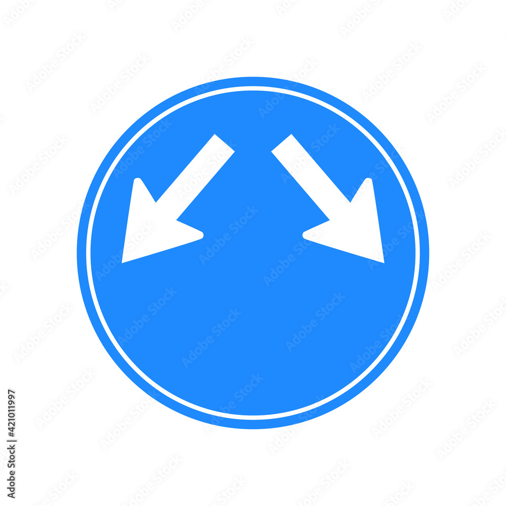 Rounded traffic signal in blue and white, isolated on white background. Compulsory keep right or left Rounded traffic signal in blue and white, isolated on white background. Compulsory keep right or left