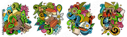 Sri Lanka cartoon vector doodle designs set.