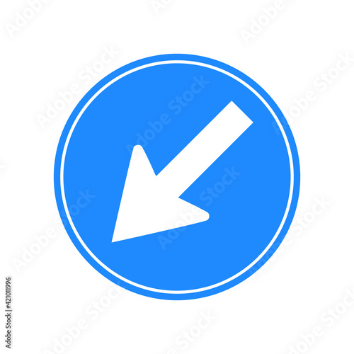 Rounded traffic signal in blue and white, isolated on white background. Compulsory keep left
