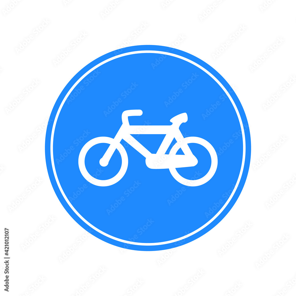 Rounded traffic signal in blue and white, isolated on white background. Compulsory road for cycles Rounded traffic signal in blue and white, isolated on white background. Compulsory road for cycles