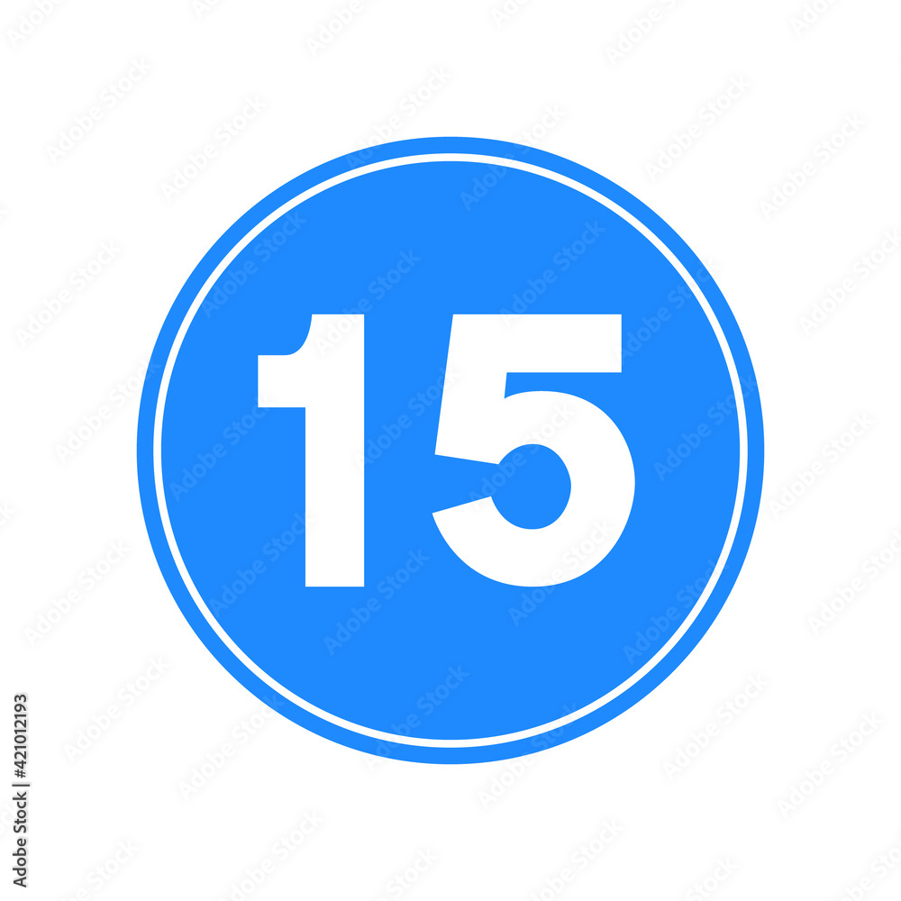 Rounded traffic signal in blue and white, isolated on white background. Minimum speed of fifteen Rounded traffic signal in blue and white, isolated on white background. Minimum speed of fifteen