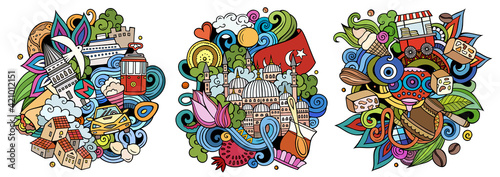 Istanbul cartoon vector doodle designs set.