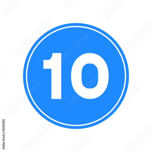 Rounded traffic signal in blue and white, isolated on white background. Minimum speed of ten