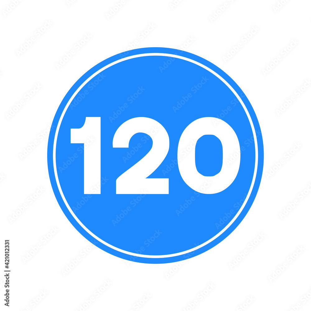 Rounded traffic signal in blue and white, isolated on white background. Minimum speed of one hundred and twenty Rounded traffic signal in blue and white, isolated on white background. Minimum speed of one hundred and twenty