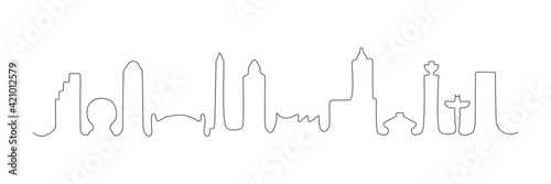 Vancouver one line buildings. Canadian city skyline architecture. Vancouver famous places. Minimal linear vector cityscape concept. Isolated on white