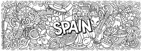 Spain hand drawn cartoon doodles illustration.