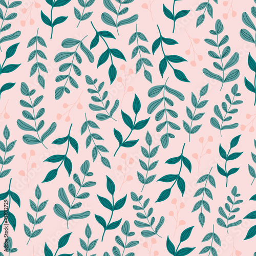 Modern seamless pattern with flowers and leaves. Botanical background