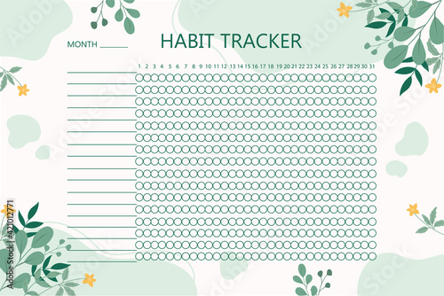 Habit tracker template with floral elements
