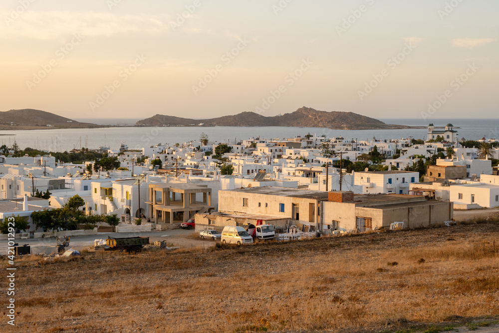 Panorama of beautiful Naoussa town on Paros island. Cyclades. Greece, Europe