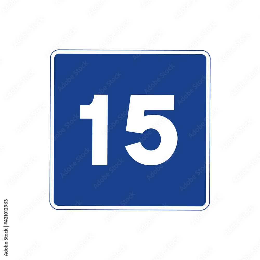 Square traffic signal in blue and white, isolated on white background. Maximum recommended speed of fifteen Square traffic signal in blue and white, isolated on white background. Maximum recommended speed of fifteen