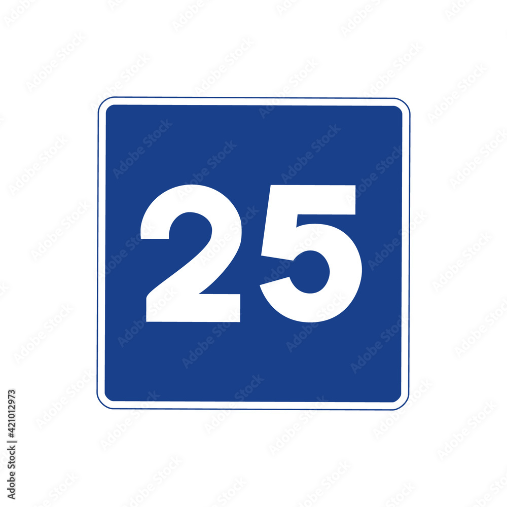 Square traffic signal in blue and white, isolated on white background. Maximum recommended speed of twenty five Square traffic signal in blue and white, isolated on white background. Maximum recommended speed of twenty five