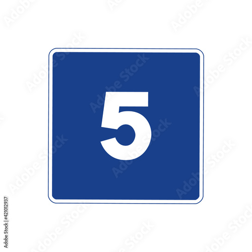 Square traffic signal in blue and white, isolated on white background. Maximum recommended speed of five