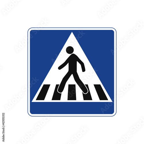 Square traffic signal in blue and white, isolated on white background. Pedestrian crossing