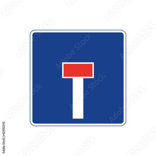 Square traffic signal in blue and white, isolated on white background. Dead end road