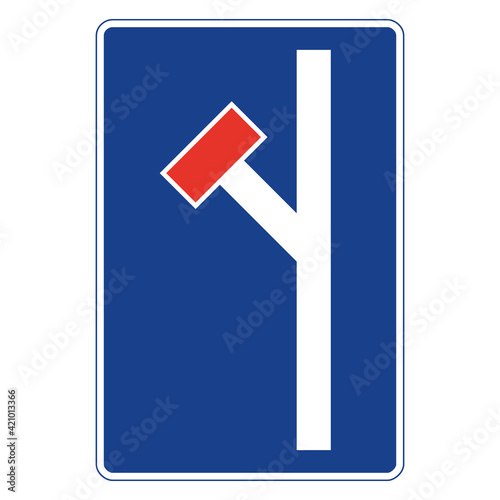 Rectangular traffic signal in blue and white, isolated on white background. Dead end road