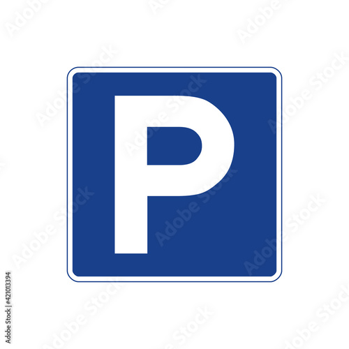 Square traffic signal in blue and white, isolated on white background. Parking area