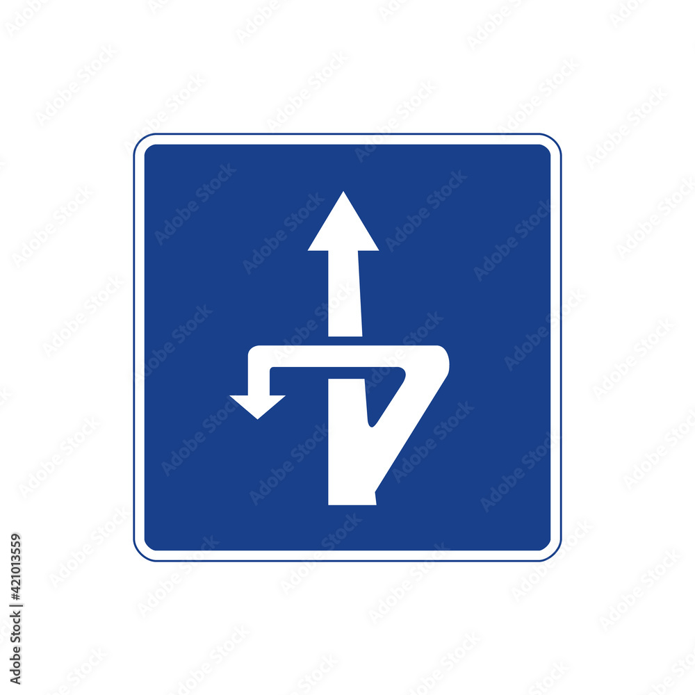 Square traffic signal in blue and white, isolated on white background. U-turn at different level Square traffic signal in blue and white, isolated on white background. U-turn at different level