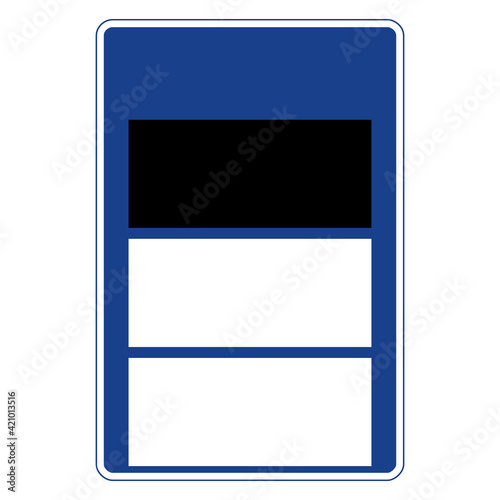 Rectangular traffic signal in blue and white, isolated on white background. Passability in mountain pass