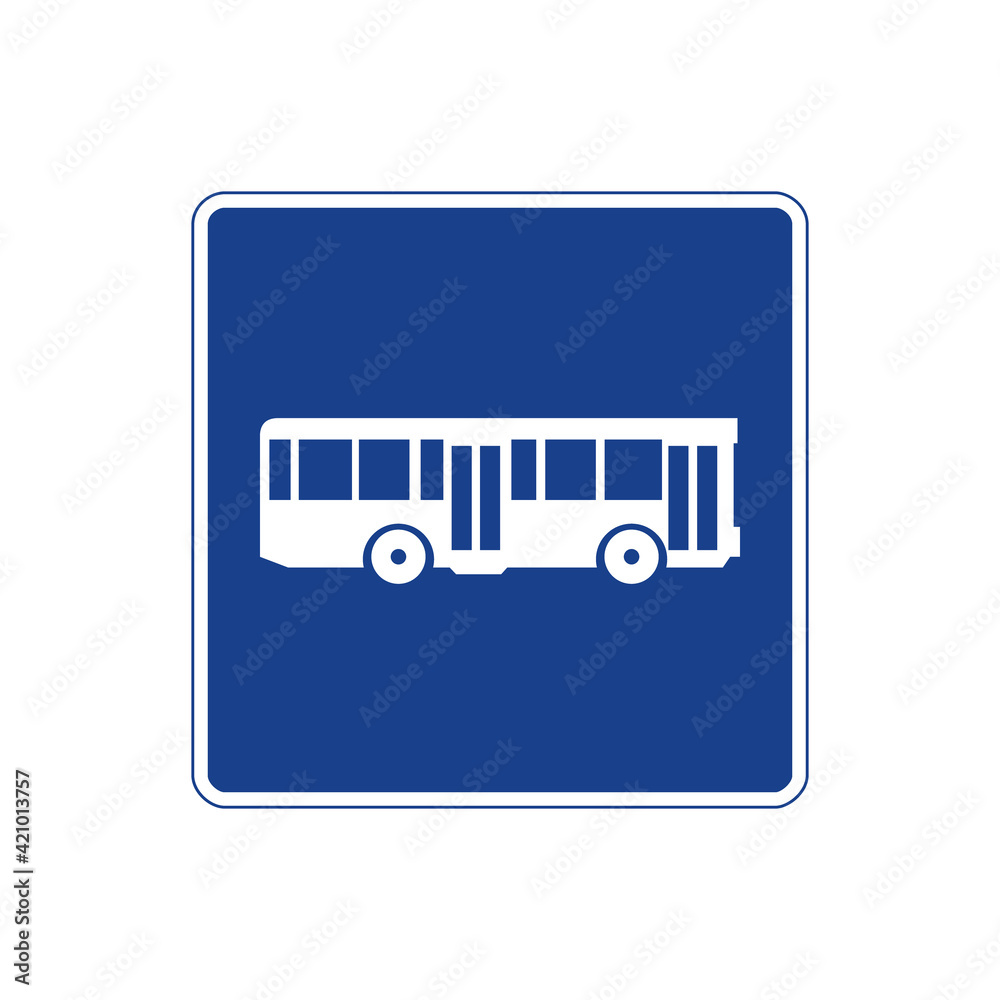 Square traffic signal in blue and white, isolated on white background. Lane reserved for buses Square traffic signal in blue and white, isolated on white background. Lane reserved for buses