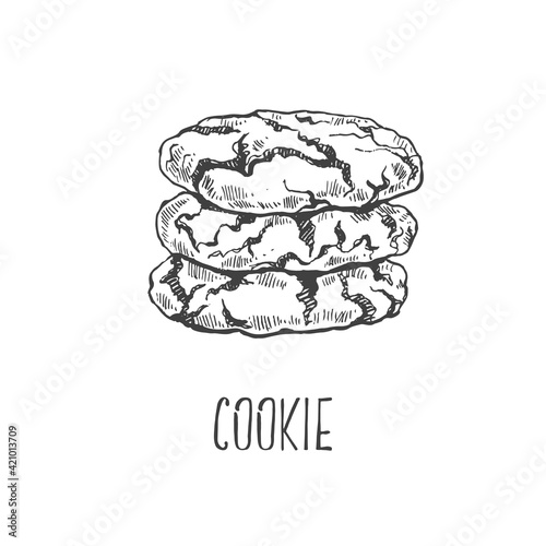 Hand drawn vector biscuits, pile of oat cookies