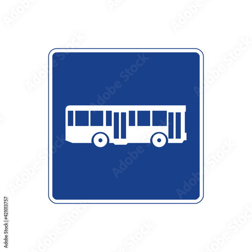 Square traffic signal in blue and white, isolated on white background. Lane reserved for buses