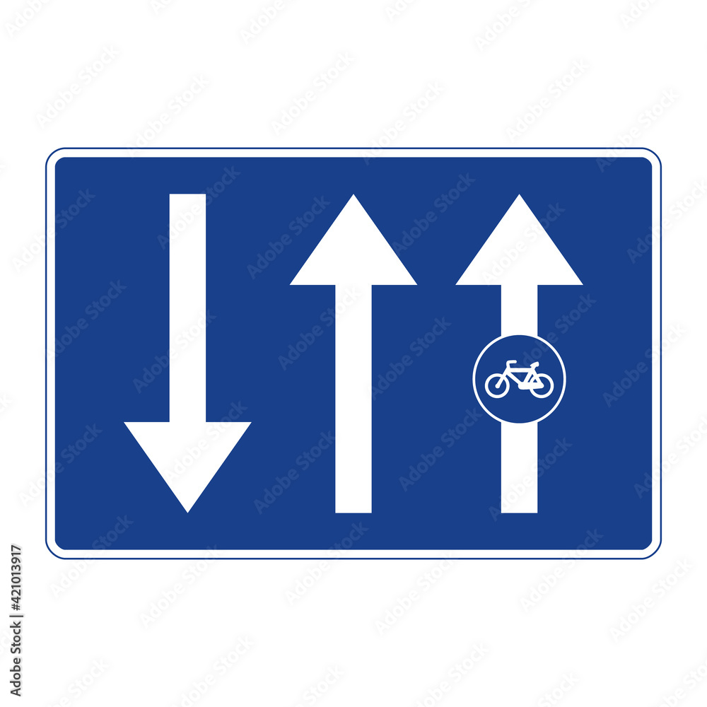 Rectangular traffic signal in blue and white, isolated on white background. Cycle path attached to the road Rectangular traffic signal in blue and white, isolated on white background. Cycle path attached to the road