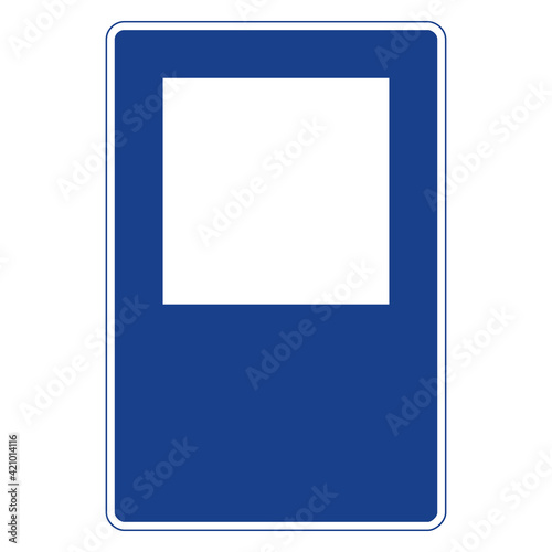 Rectangular traffic signal in blue and white, isolated on white background. Other services