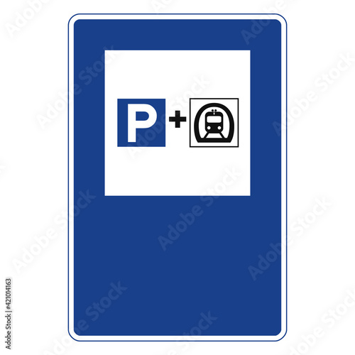 Rectangular traffic signal in blue and white, isolated on white background. Metro users parking