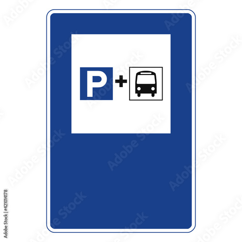 Rectangular traffic signal in blue and white, isolated on white background. Bus users parking