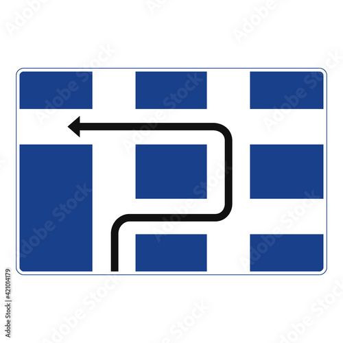 Rectangular traffic signal in blue and white, isolated on white background. Route signaling