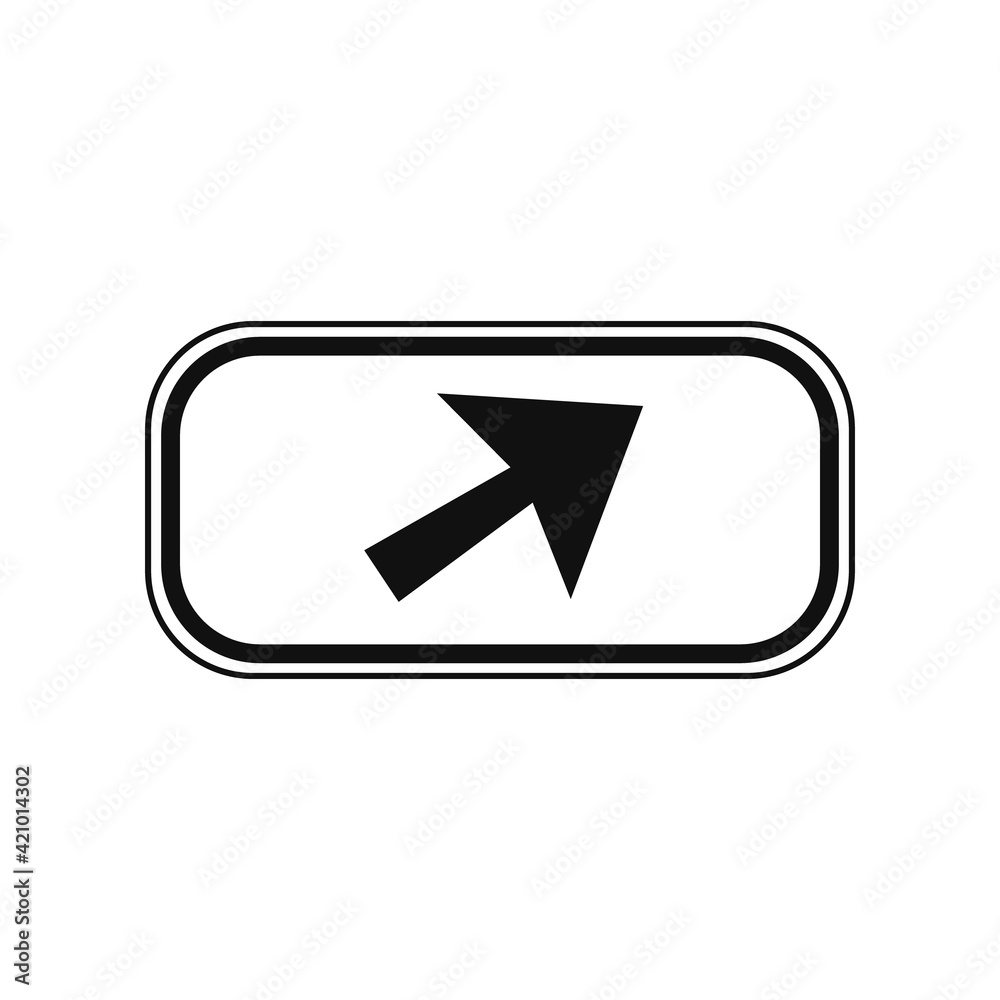 Rectangular complementary panel in black and white, isolated on white background. Application of the signaling in the direction of the arrow