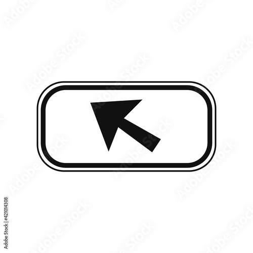 Rectangular complementary panel in black and white, isolated on white background. Application of the signaling in the direction of the arrow