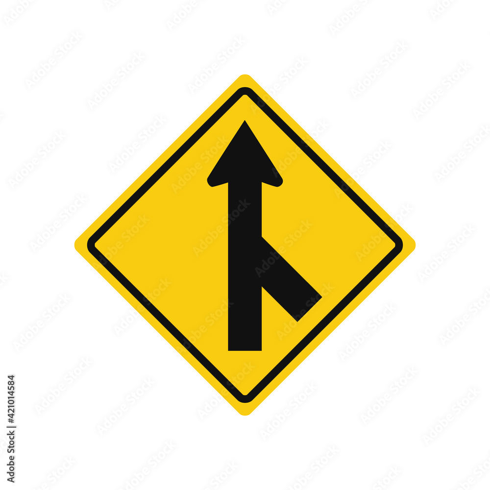 Rhomboid traffic signal in yellow and black, isolated on white background. Warning of merging traffic from the right Rhomboid traffic signal in yellow and black, isolated on white background. Warning of merging traffic from the right