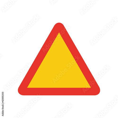 Triangular traffic signal in yellow and red, isolated on white background. Temporary warning signal