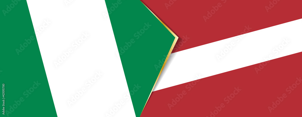 Nigeria and Latvia flags, two vector flags. Nigeria and Latvia flags, two vector flags.