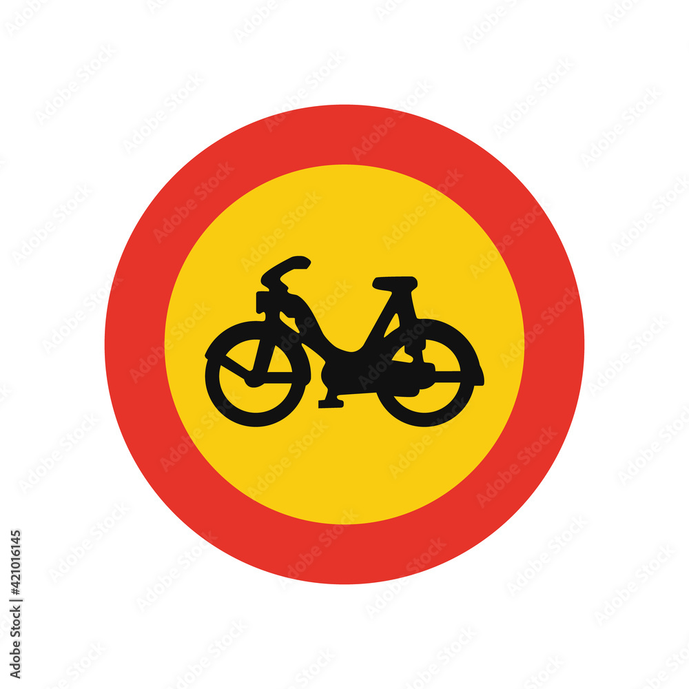 Rounded traffic signal in yellow and red, isolated on white background. Temporary entry prohibited for mopeds Rounded traffic signal in yellow and red, isolated on white background. Temporary entry prohibited for mopeds