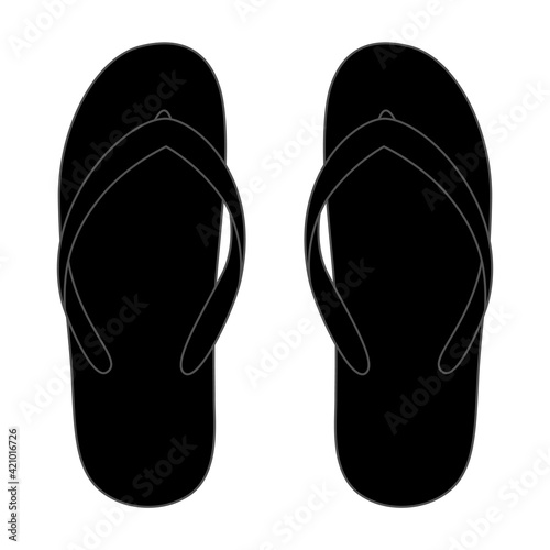 Top View Blank Black Flip Flop Sandal Shoes Template Vector.