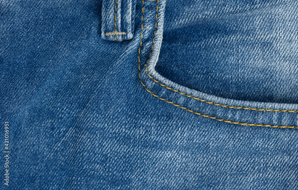 front pocket of blue classic jeans, full frame front pocket of blue classic jeans, full frame
