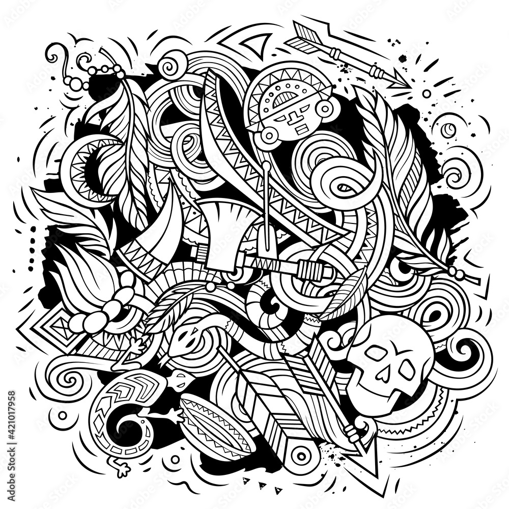 Native American cartoon vector doodle design Native American cartoon vector doodle design