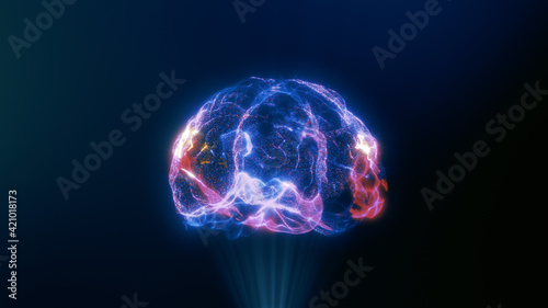 Artificial intelligence 3d model. Human brain illustration. Nano technology innovation. Online lifestyle. Futuristic tech development. Human design. Computer science. Smart mind.Data base. IT business