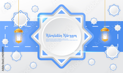 Ramadan background design in white and blue, suitable for complementary designs for Islamic themes