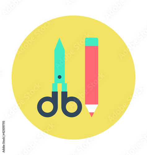Scissor with Pencil Colored Vector Icon
